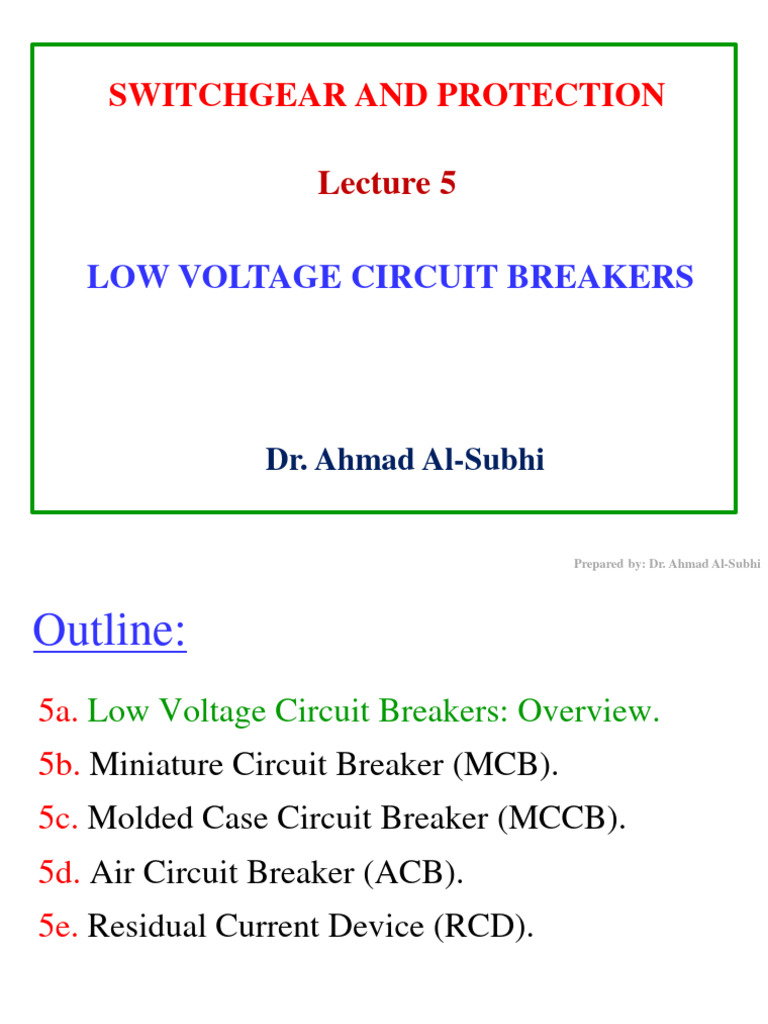 Lecture 5a - Low Voltage Circuit Breakers Overview | PDF | Fuse ...
