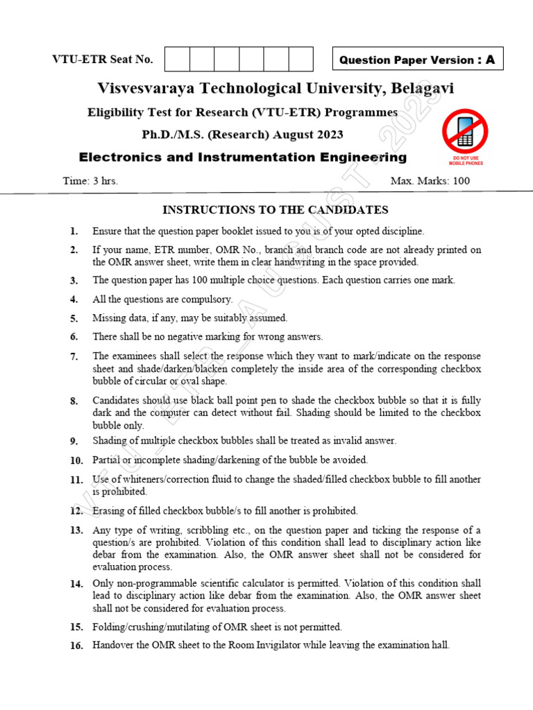 VTU ETR Exam: Electronics 2023 Guide | PDF | Statistics | Methodology