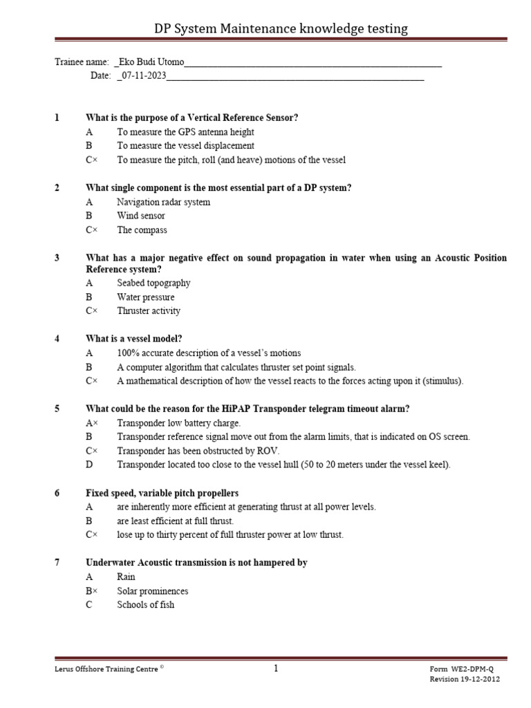 DP System Maintenance Knowledge Test | PDF | Rocket Engine | Ethernet