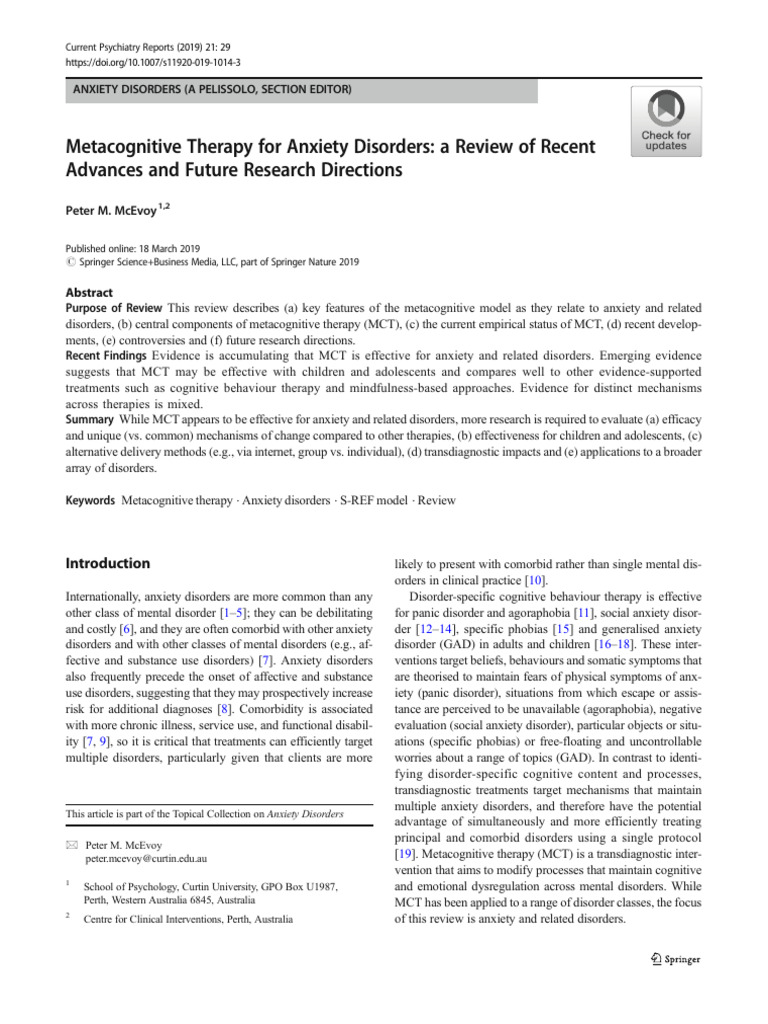 Metacognitive Therapy Anxiety A Review | PDF | Anxiety Disorder ...