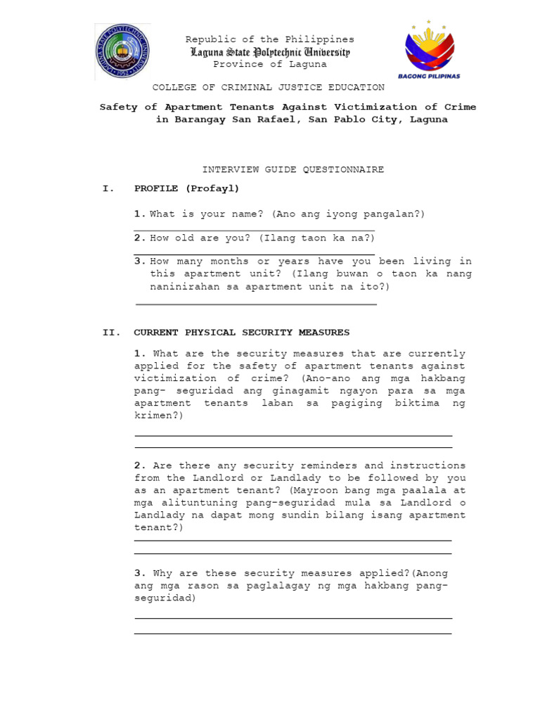 S-.-Interview Guide Questionnaire | PDF | Misconduct | Renting