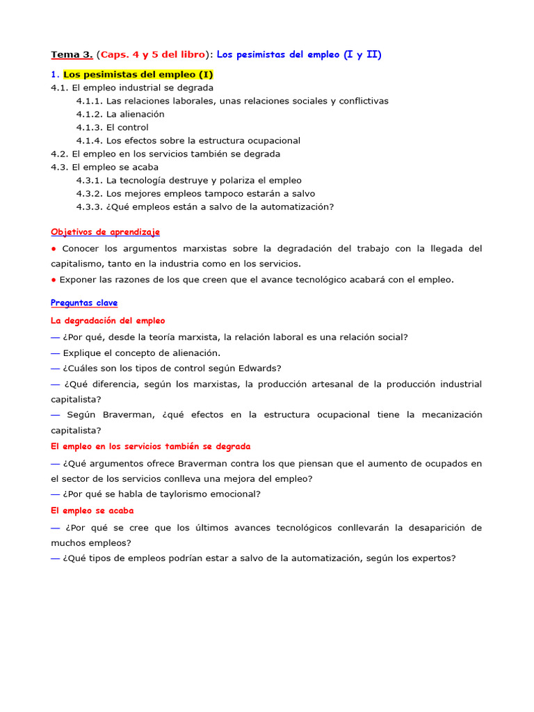 RESUMEN Tema 3 (Caps. 4 y 5) - Pesimistas Empleo (I y II) | PDF ...