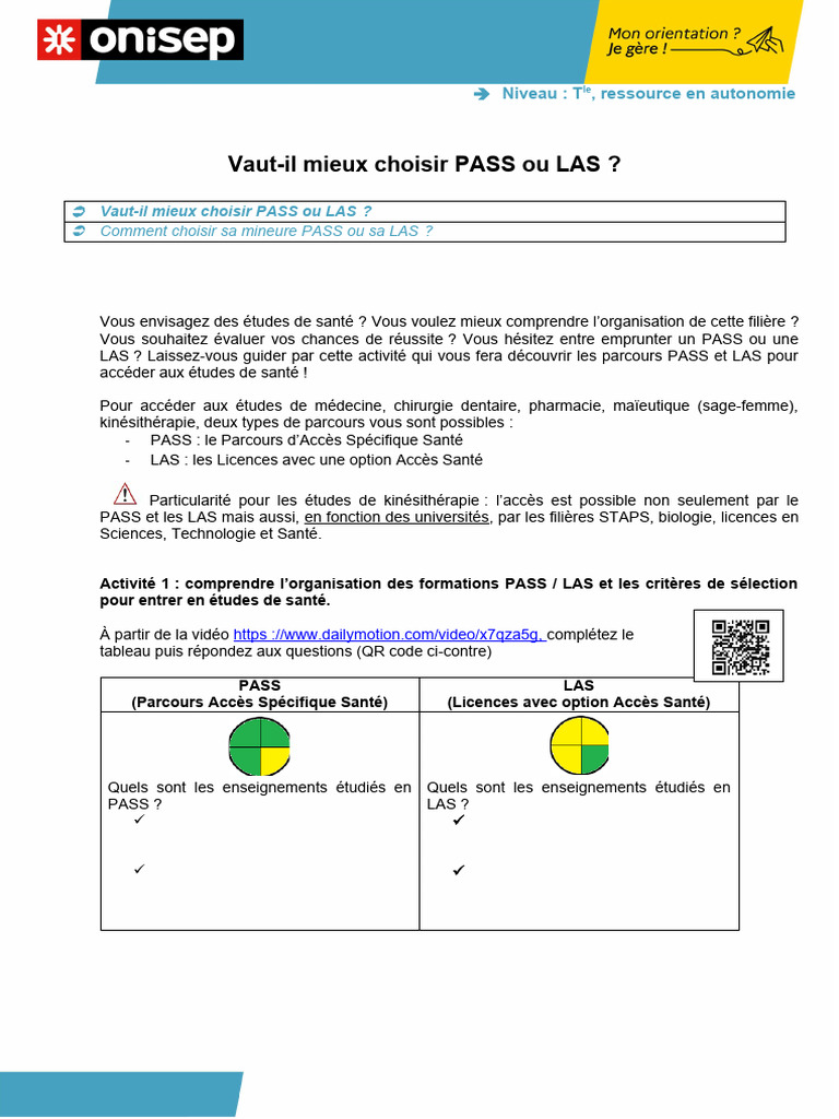 Choisir entre PASS et LAS pour santé | PDF | Science