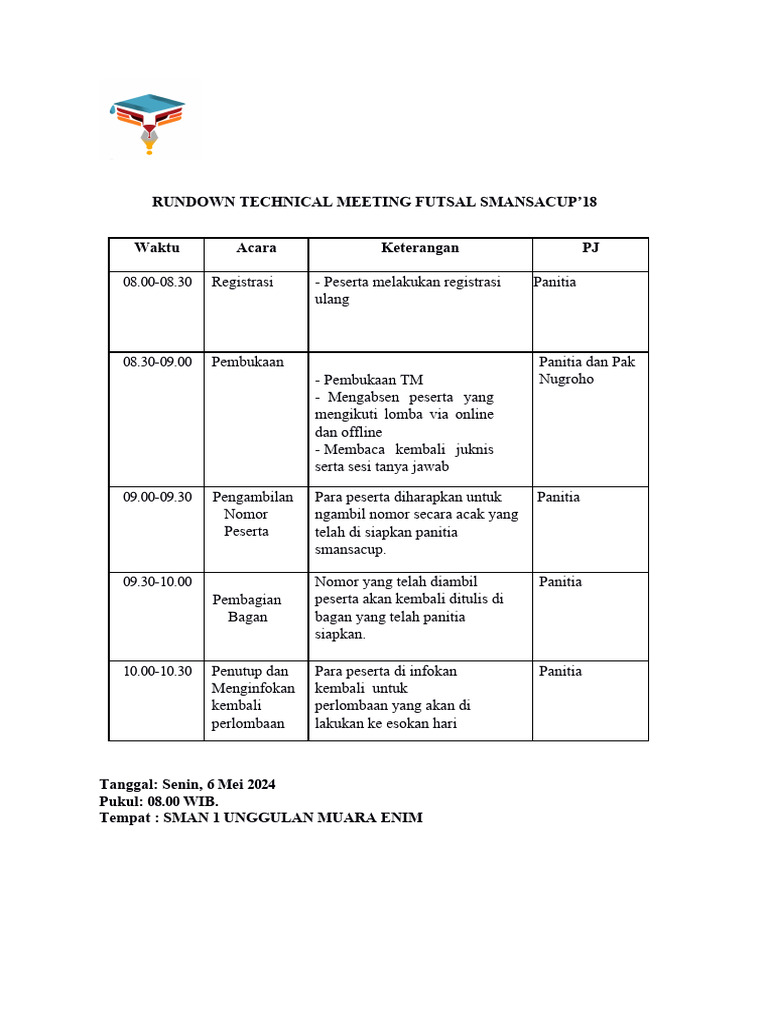 Rundown Technical Meeting Futsal 2018 | PDF