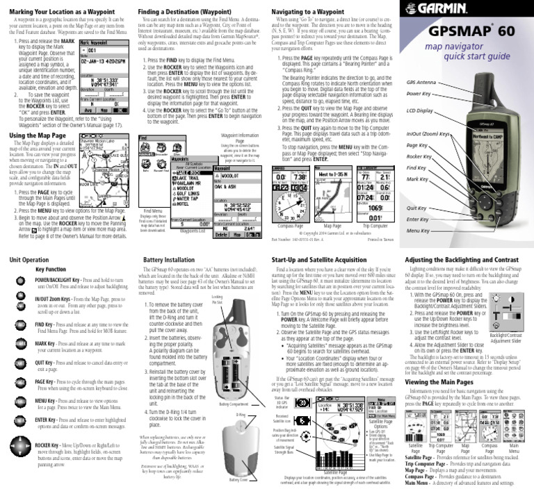 Garmin Gps Map 60 Quick Start Guide | PDF | Map | Menu (Computing)
