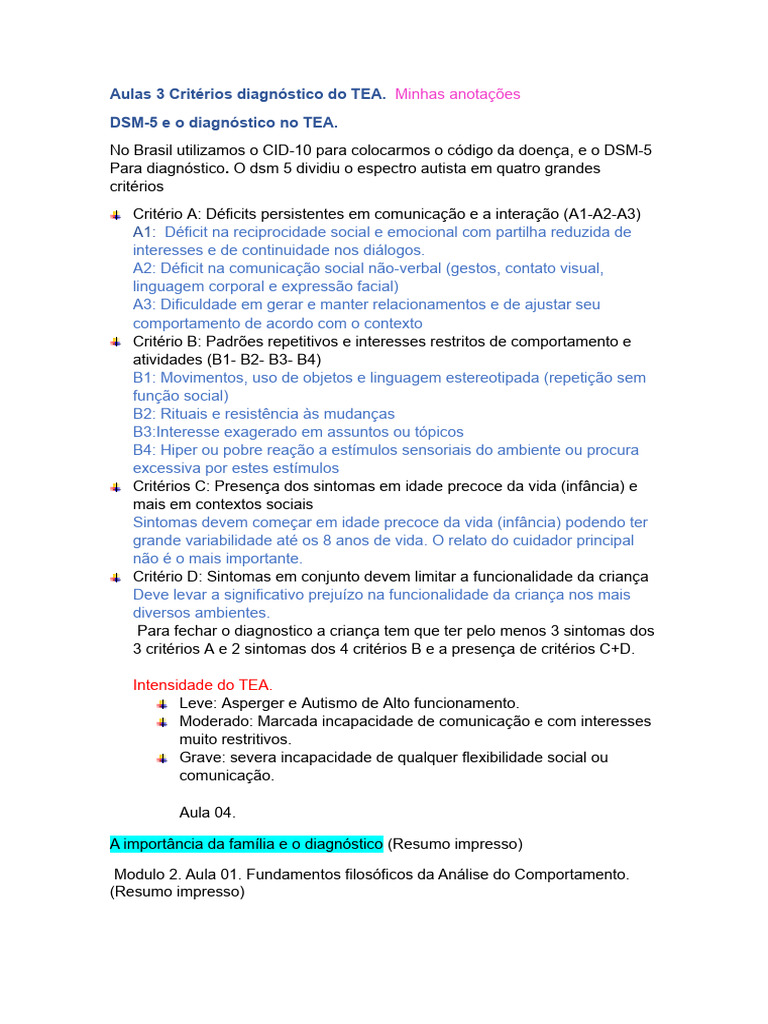 Critérios Diagnósticos do TEA no DSM-5 | PDF | Espectro do autismo ...