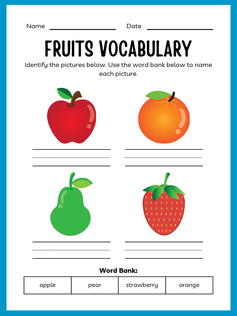 Fun And Colorful Kindergarten Workbook Esl Fruits Worksheet For Kids