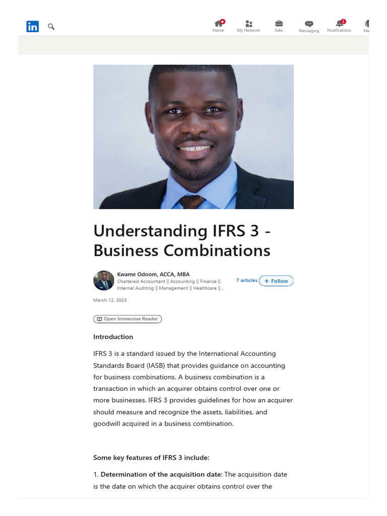 IFRS 3: Business Combinations Explained | PDF | Fair Value | Mergers ...