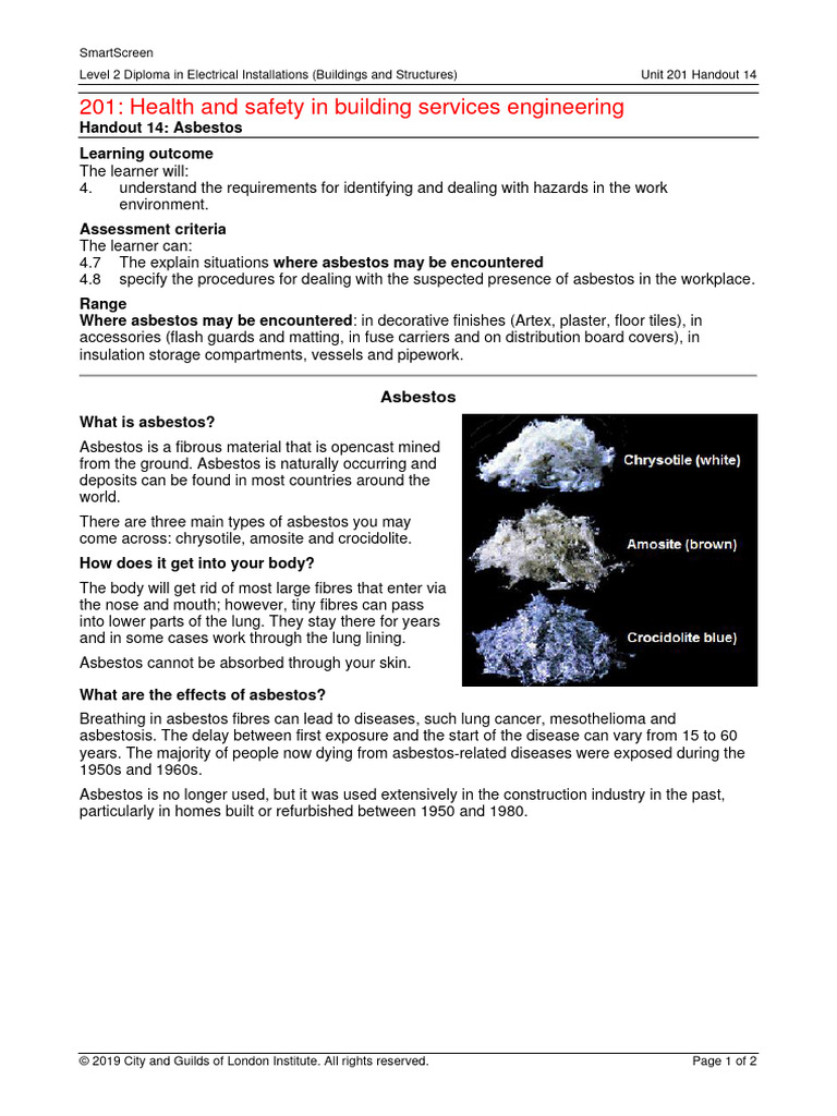 2365-201-14 Handout 2018 | PDF | Asbestos | Materials