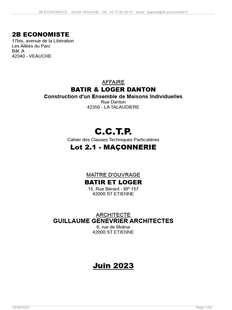 Cahier des Clauses Techniques Maçonnerie | PDF | Béton | Matériaux