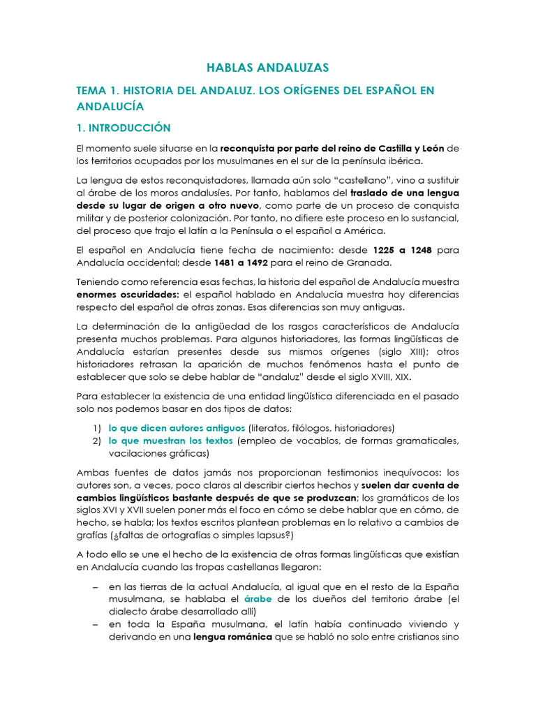 Hablas Andaluzas 1 2 PDF Al Andalus Lengua Espa ola