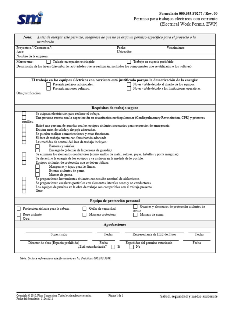Form 000.653.F0277_ES Permiso Para Trabajos Eléctricos Con Corriente ...