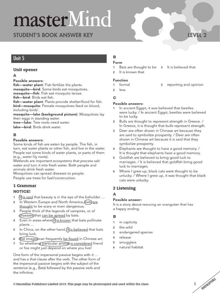 Master Mind 2 - Students Book Unit 5 Answers | PDF | Mosquito | Fish
