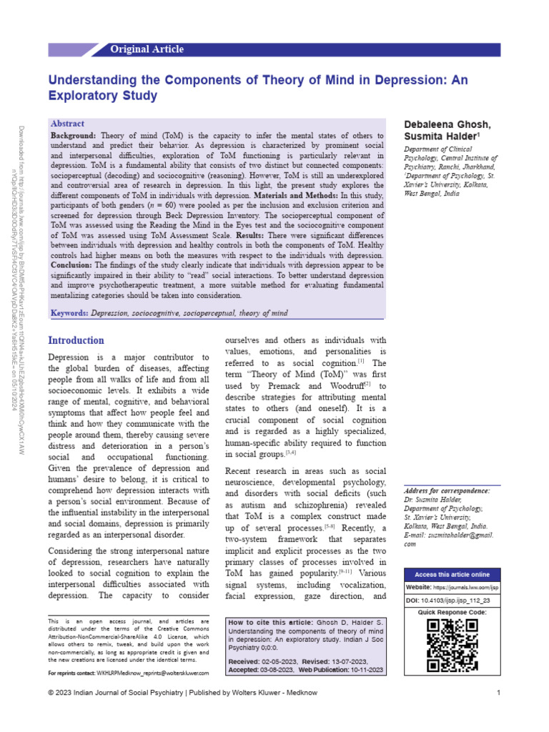 Understanding The Components of Theory of Mind In.22 | PDF | Mental ...