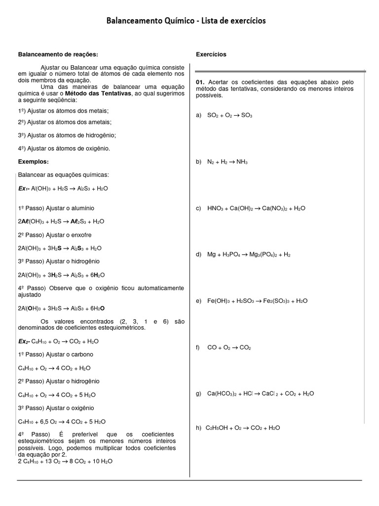 Exercícios de Balanceamento Químico | PDF