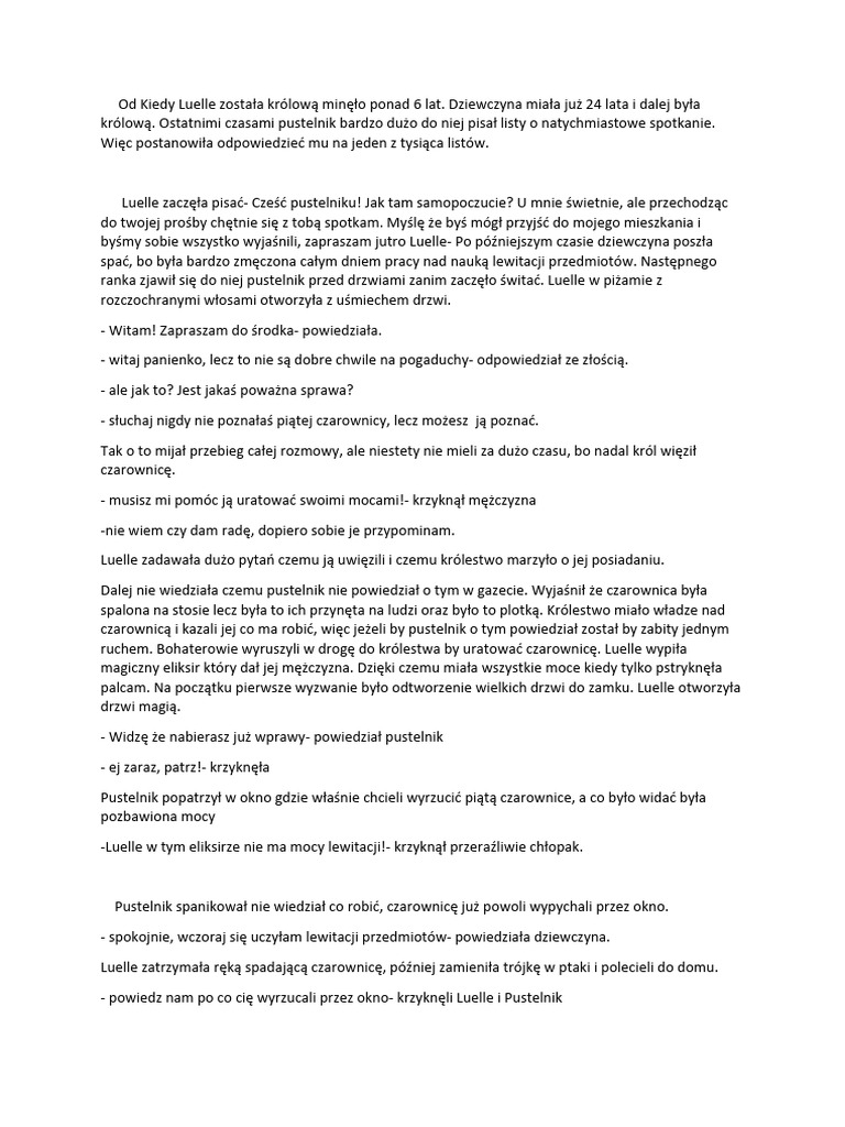 Napisz Opowiadanie Z Dialogiem I Elementami Opisu opowiadanie z dialogiem, córka czarownic | PDF