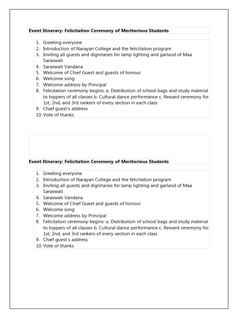 Felicitation Ceremony Itinerary | PDF | Social Science | Travel