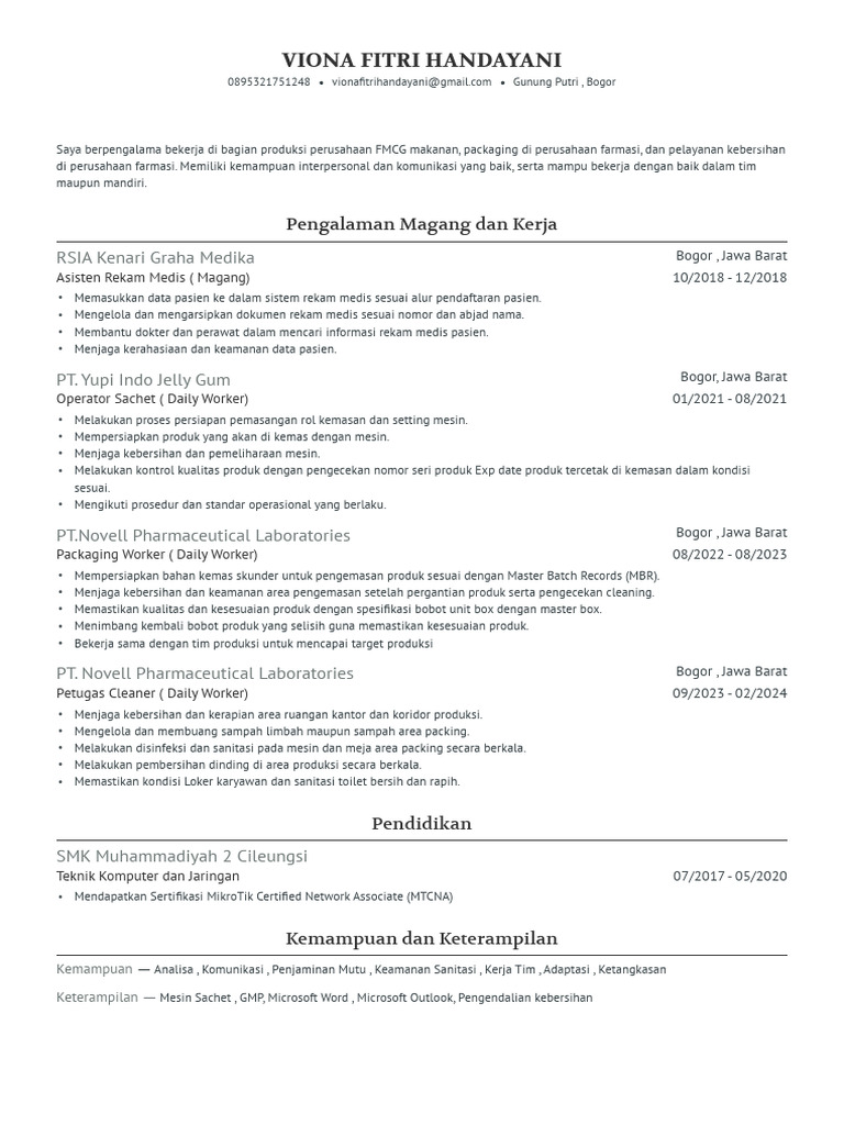 CV Viona Fitri Handayani - Packing & Kebersihan | PDF