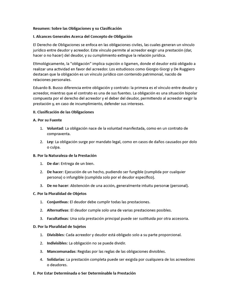 Clasificación de Obligaciones en Derecho Civil | PDF | Justicia ...