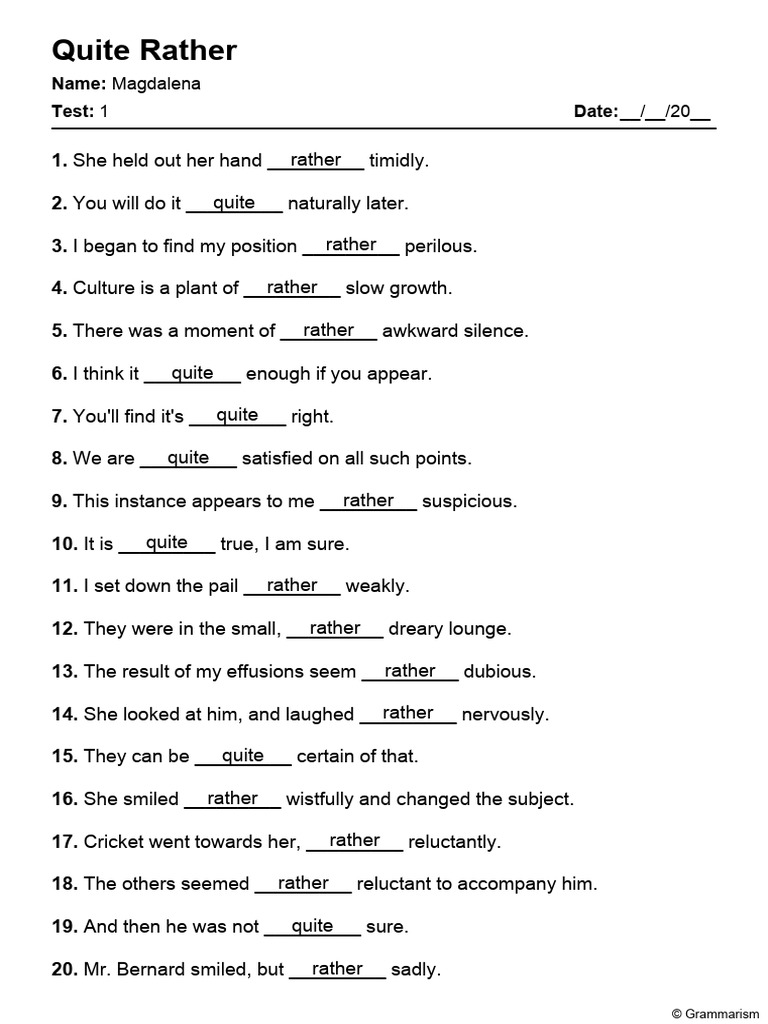 Quite vs. Rather Usage Test | PDF