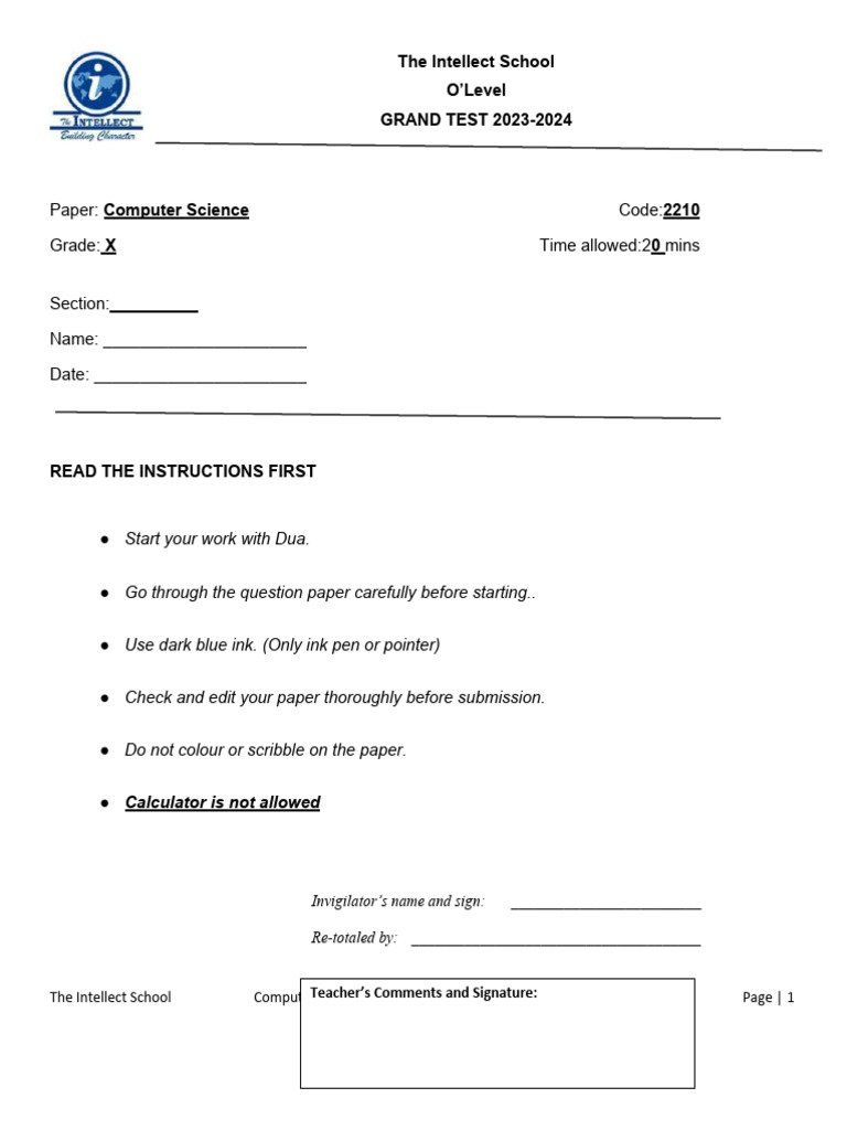 Computer O Level Programming Worksheet | PDF | Graphical User ...