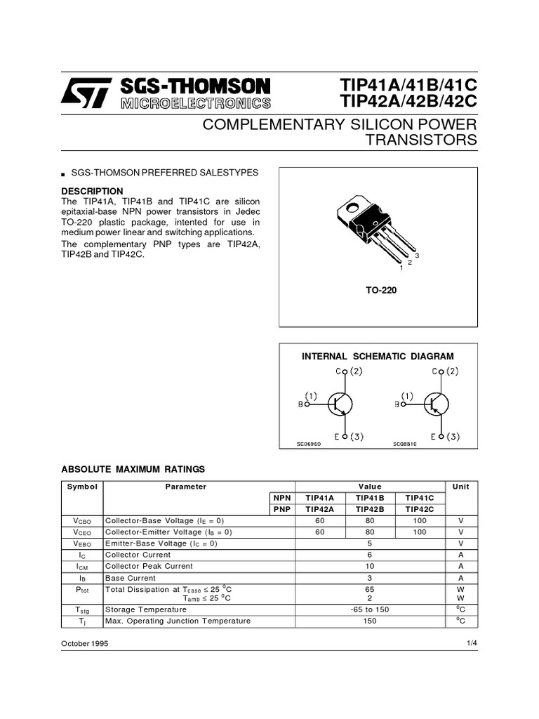 Tip41a Tip41b Tip41c Tip42a Tip42b Tip42c | PDF | Bipolar Junction ...