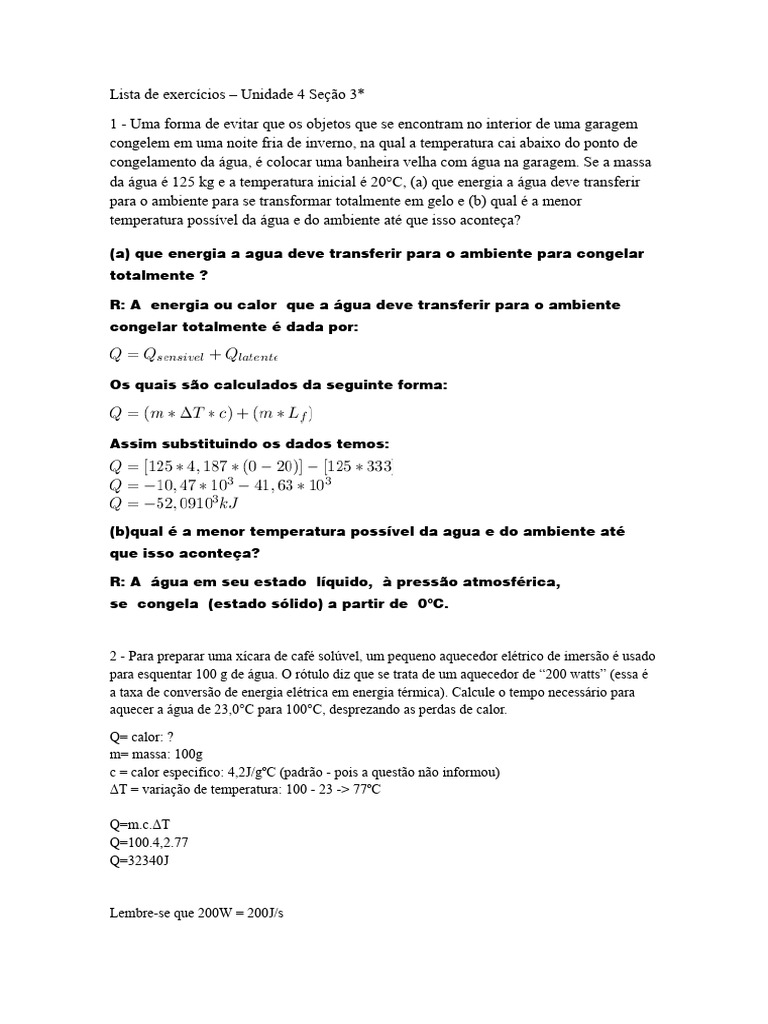 Exercícios de Termodinâmica e Calor | PDF | Calor | Temperatura