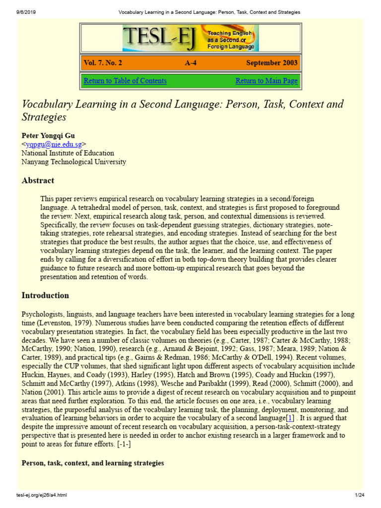 Vocabulary Learning Strategies Explained | PDF | Second Language ...