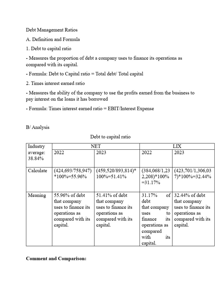 Debt Management Ratios Analysis 2022-2023 | PDF | Debt | Interest