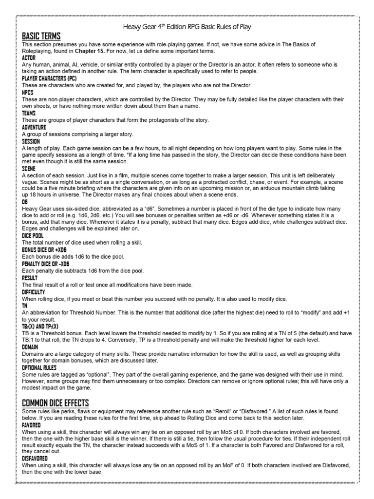 Heavy Gear RPG 4th Edition Basics | PDF | Tabletop Games | Role Playing ...