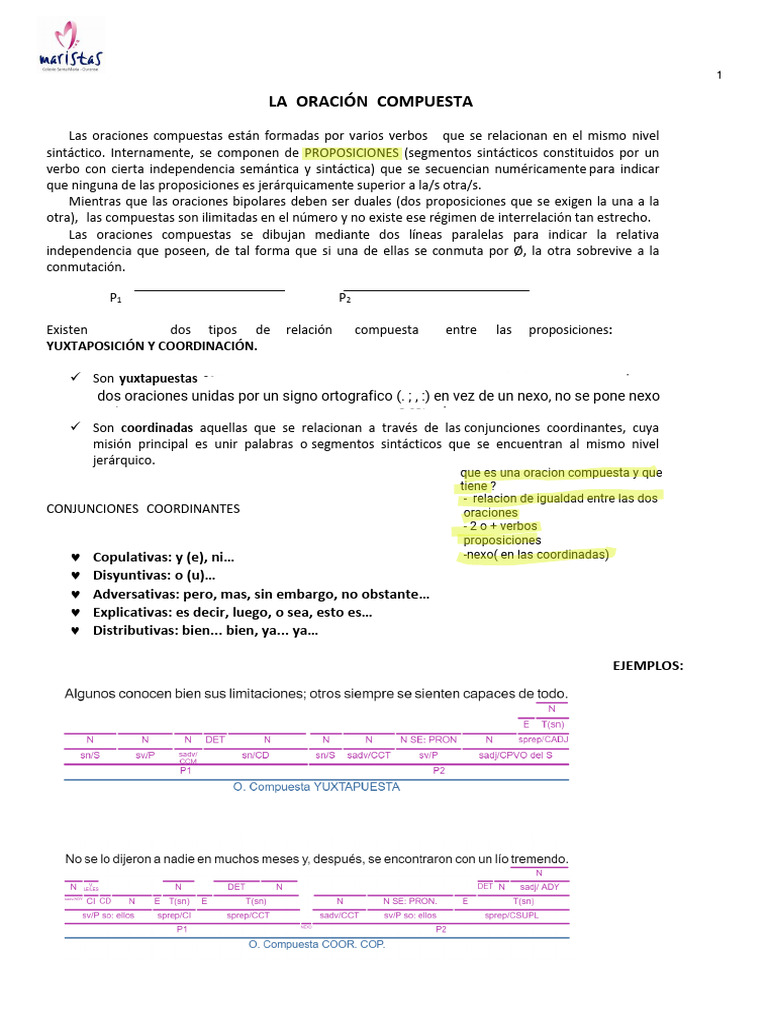 Oraciones Compuestas y Complejas | PDF | Oración (Lingüística) | Adverbio