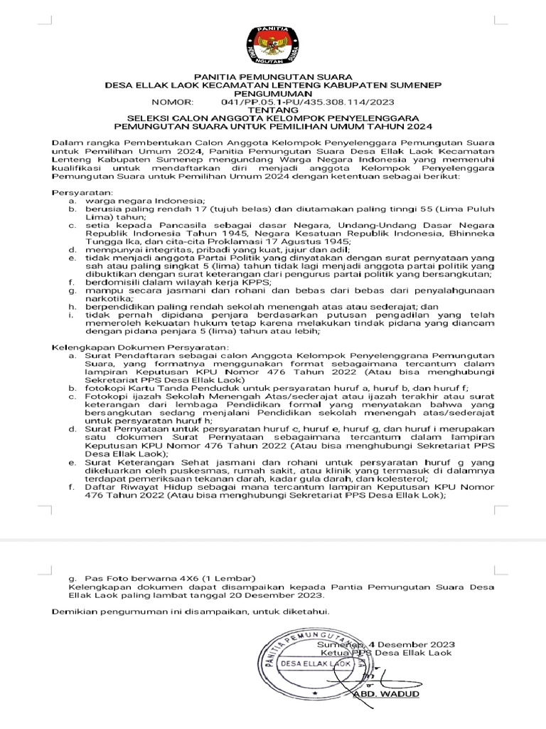 Rekrutmen KPPS Pemilu 2024 | PDF