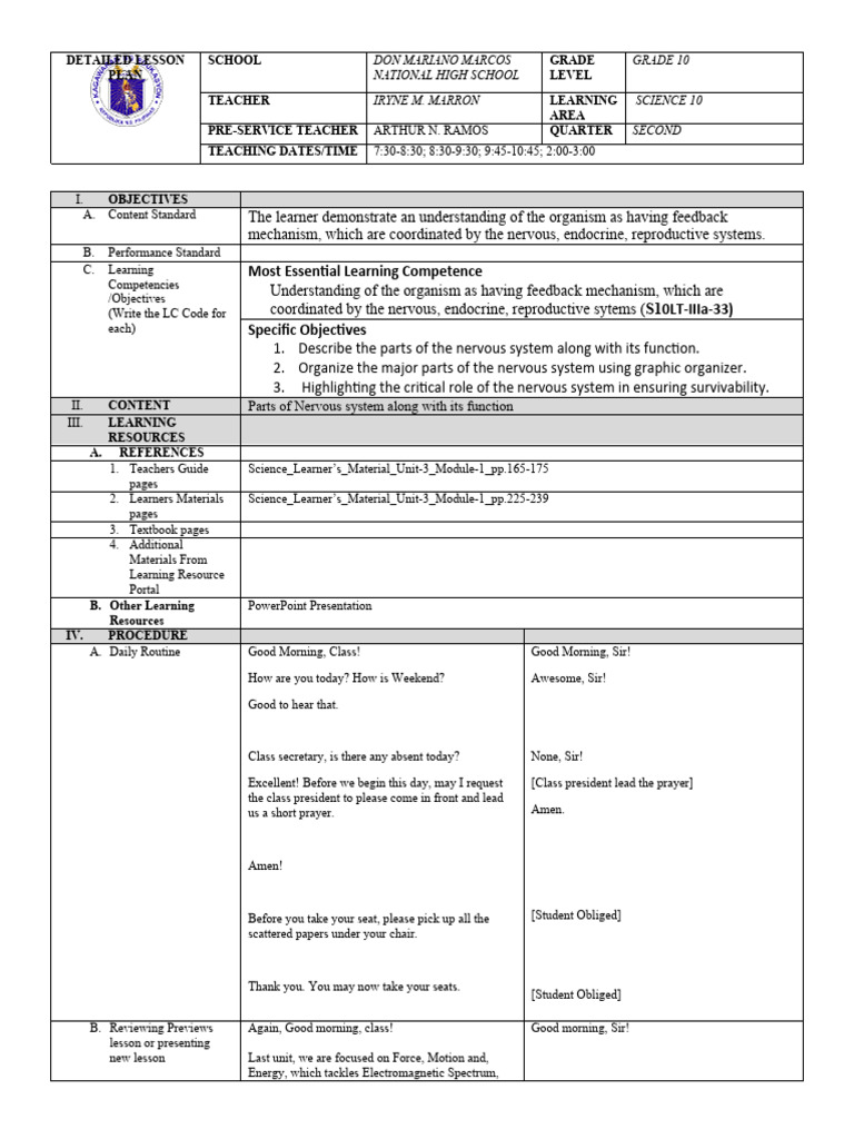 5 - Parts of Nervous System Along With Its Function 02-20-24 | PDF ...