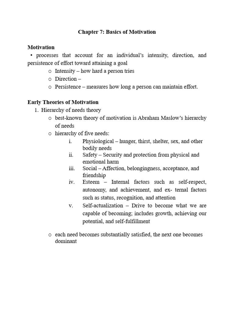 Chapter 7: Basics of Motivation Motivation | PDF | Motivational ...