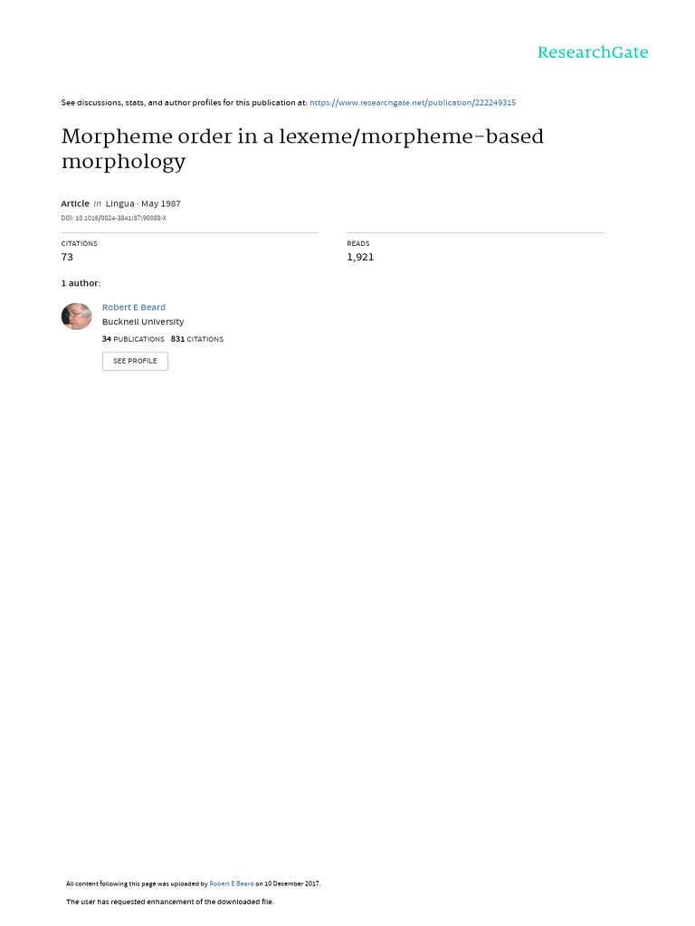 Morpheme Order in A Lexememorpheme-Based Morpholog | PDF | Morphology ...