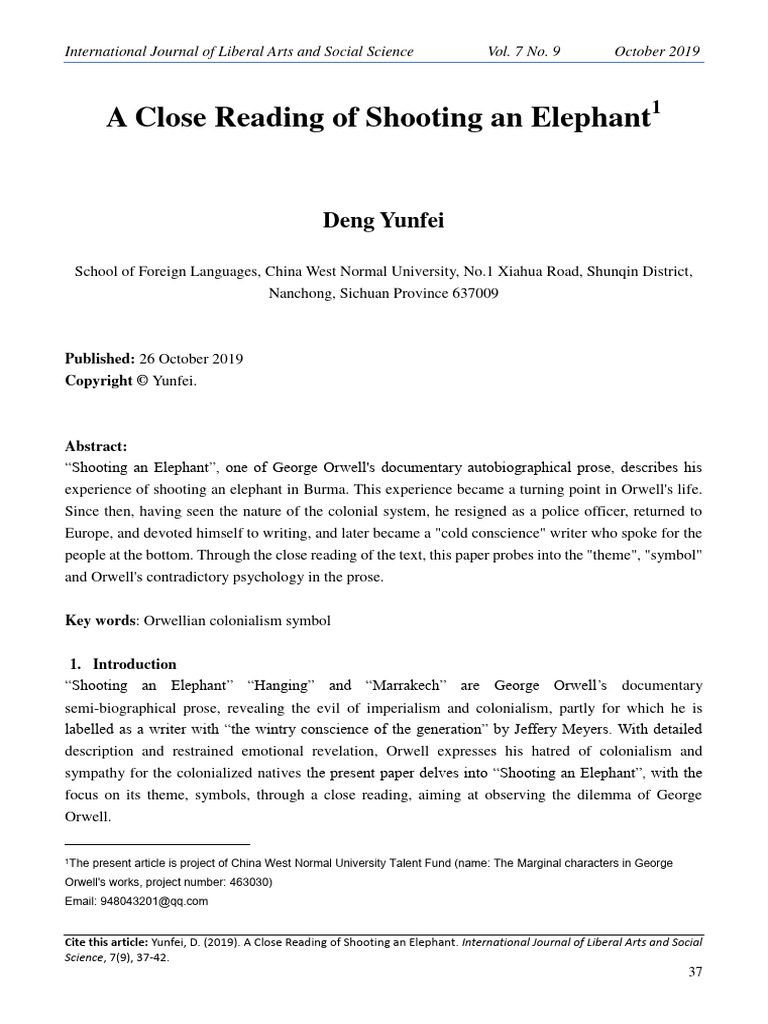 A Close Reading of Shooting An Elephant PDF Orwell