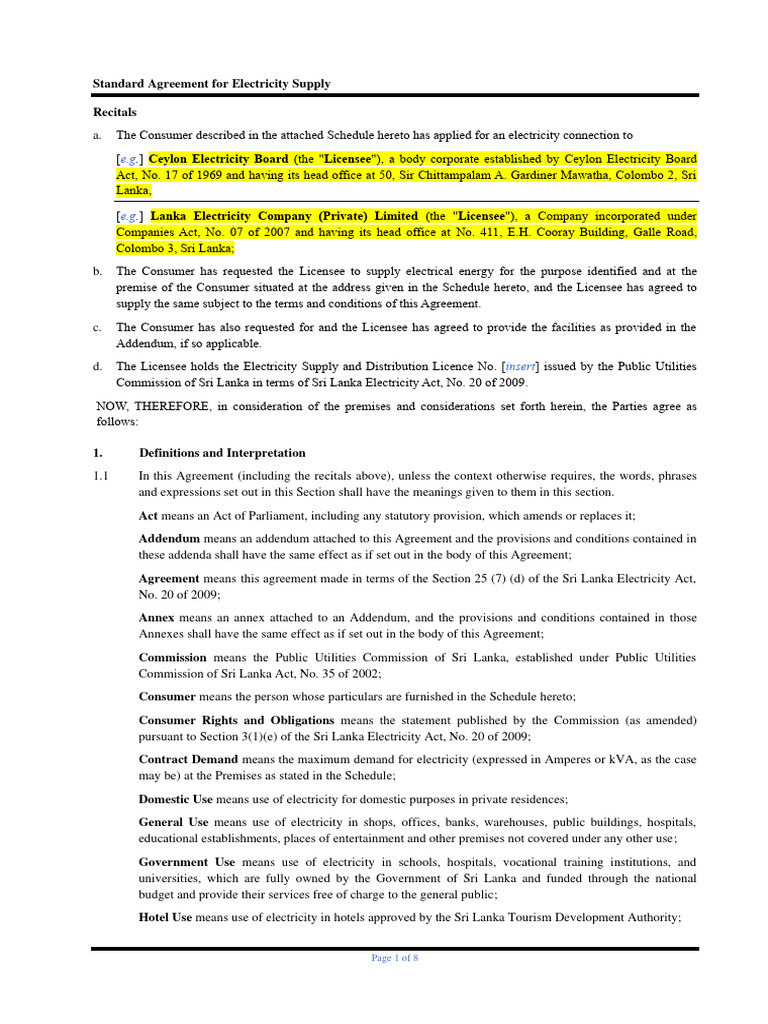 1608094815standard Agreement For Electricity Supply | PDF | Alternating ...