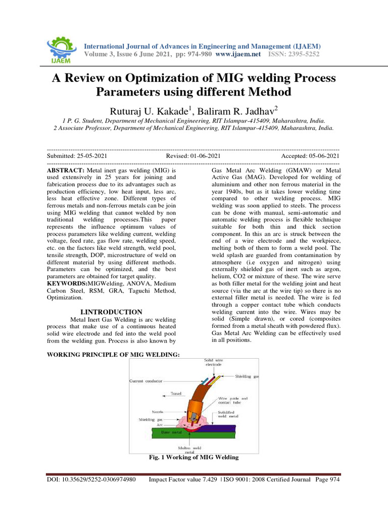 A Review On Optimization of MIG Welding Process Parameters Using ...