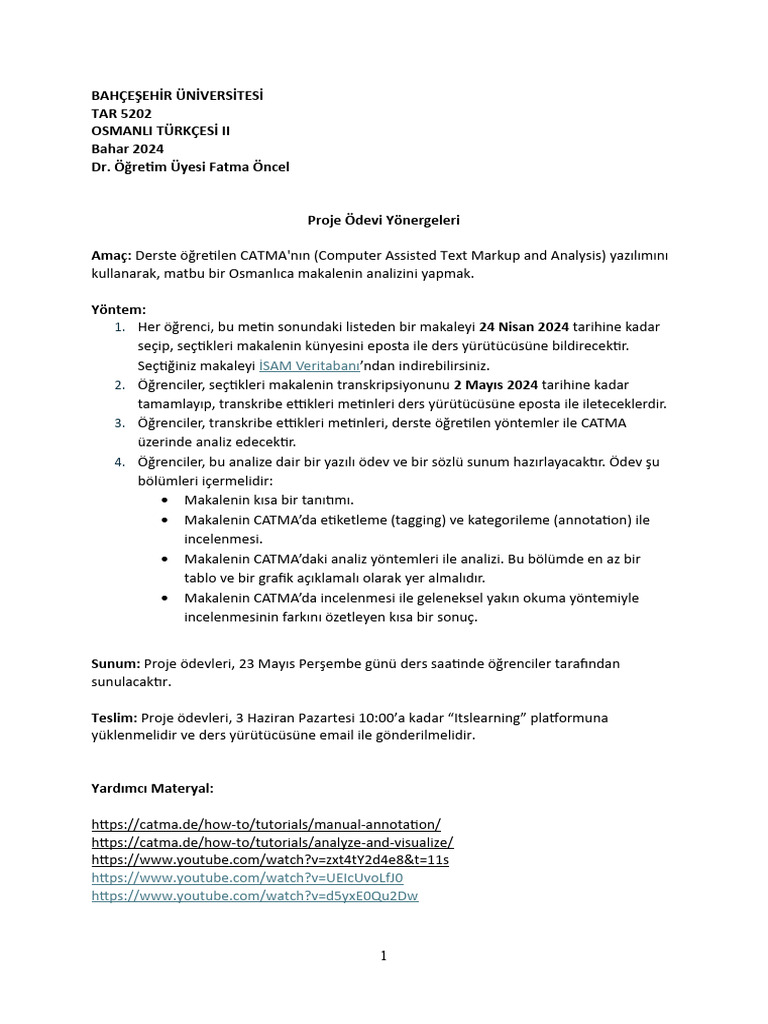 Proje ödevi Yönergeleri Pdf