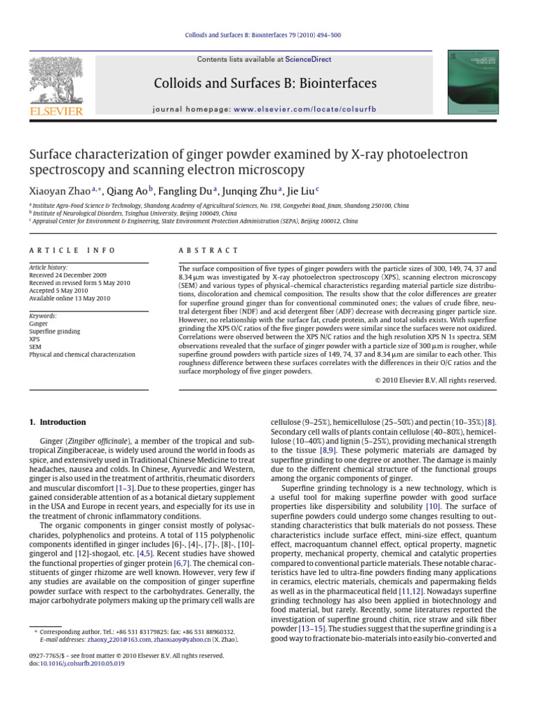 Ginger Powder Surface Analysis | PDF | X Ray Photoelectron Spectroscopy ...