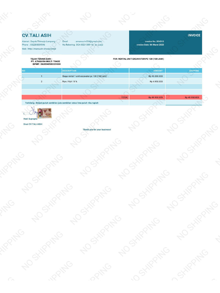 Invoice For PT AMT | PDF
