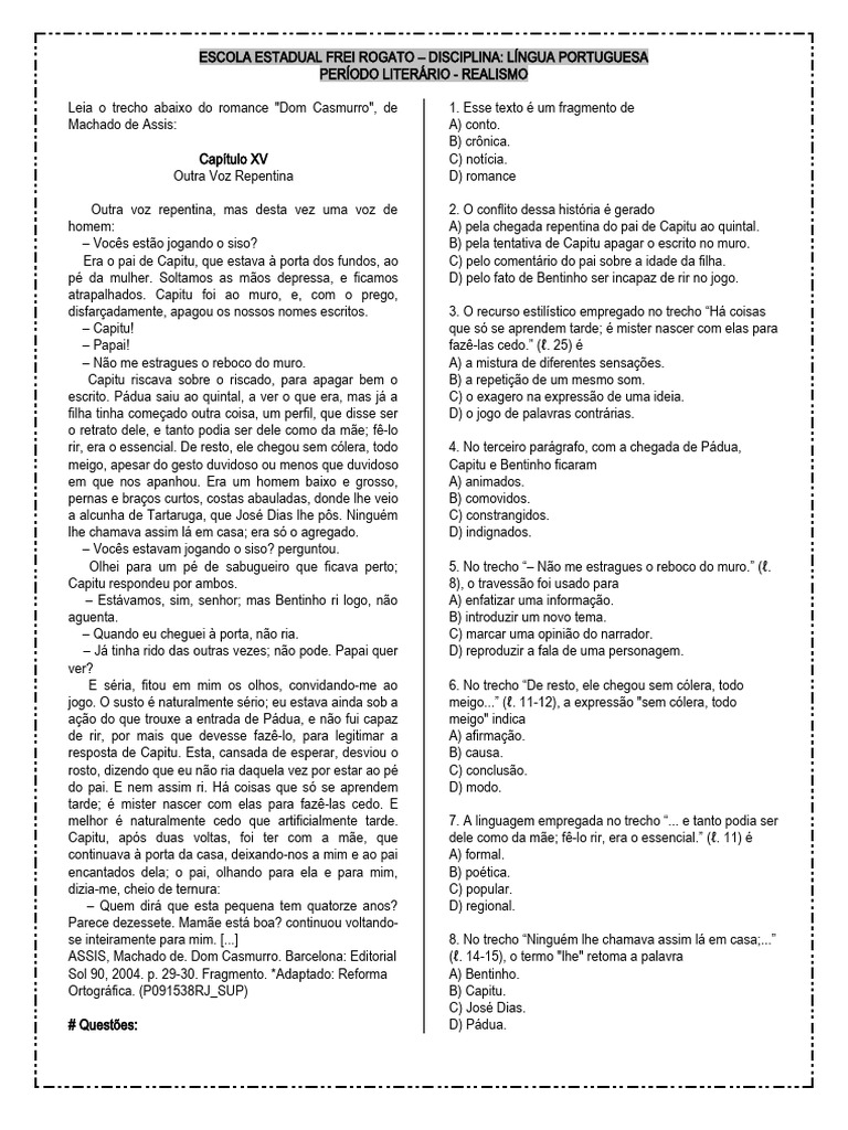 Atividades sobre dom casmurro pdf