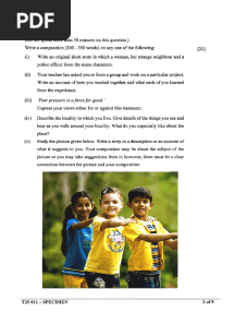 English 1 Specimen Paper 2025