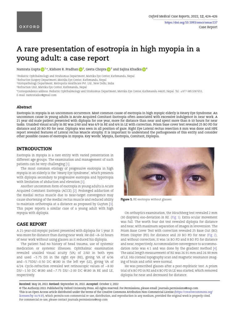 A Rare Presentation of Esotropia in High Myopia in A Young Adult | PDF ...