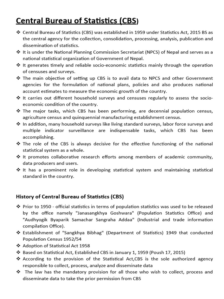 Overview of Central Bureau of Statistics | PDF | Economies