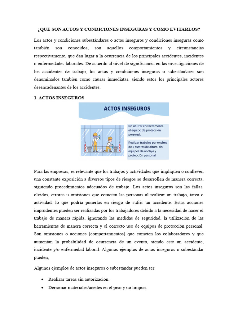 Actos y Condiciones Inseguras en el Trabajo | PDF | Riesgo