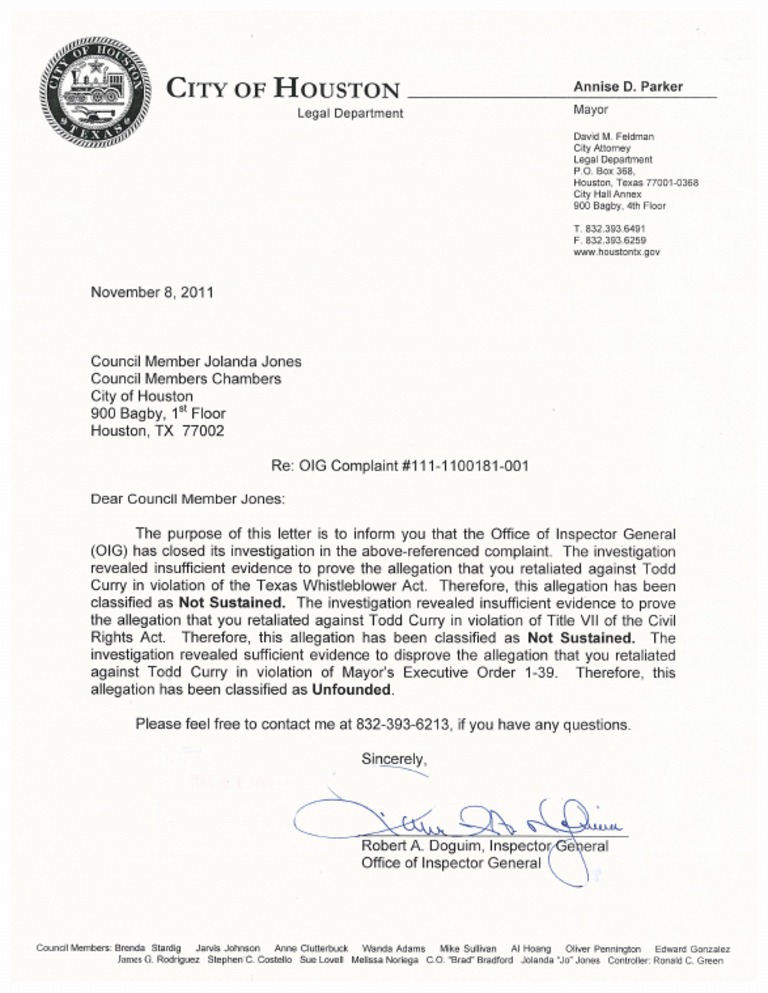 OIG Investigation Closure Letter: Jones Case | PDF | Politics | Law