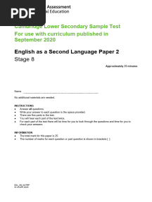 English As A Second Language Stage 8 Sample Paper 2 - tcm143-595844