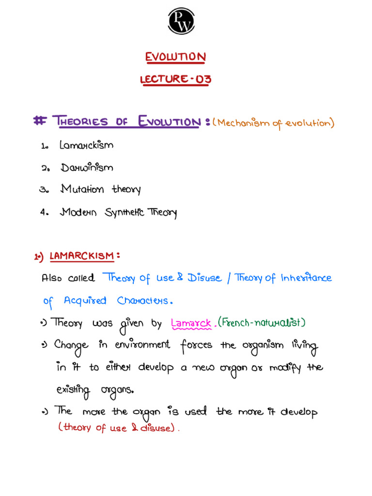 Evolution - Hand Written Notes (Of Lecture 03) - Lakshya NEET 2024 ...