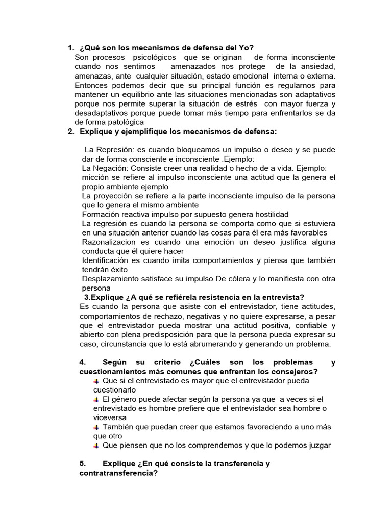 Mecanismos de Defensa del Yo y Transferencia | PDF | Las emociones ...